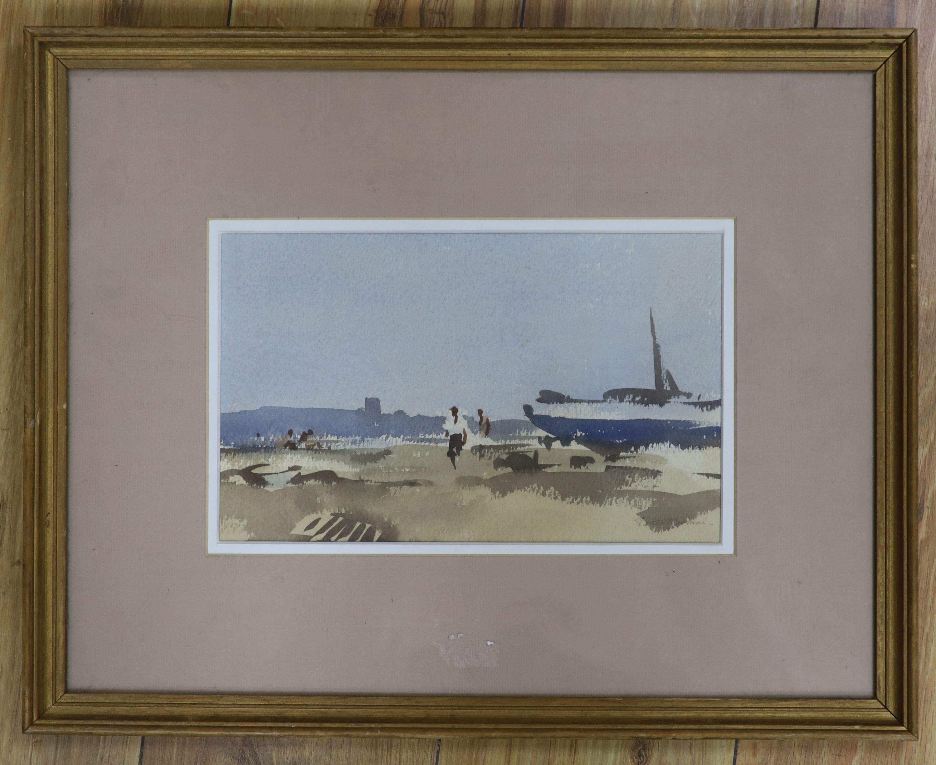 Peter Burman, watercolour, Beach scene, signed, 16 x 27cm